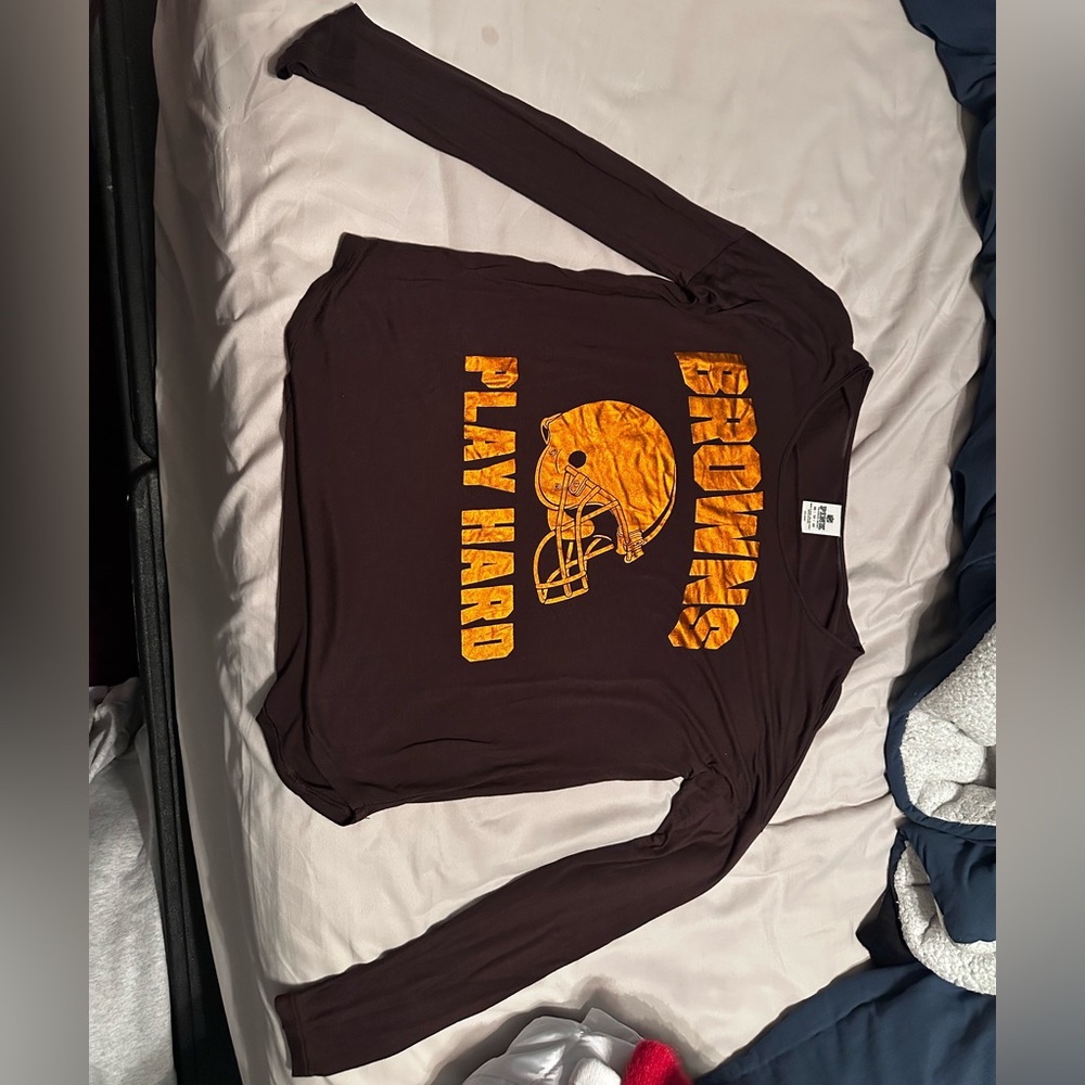 PINK Victoria's Secret Cleveland Brown’s Long Sleeve Tee with Orange Metallic